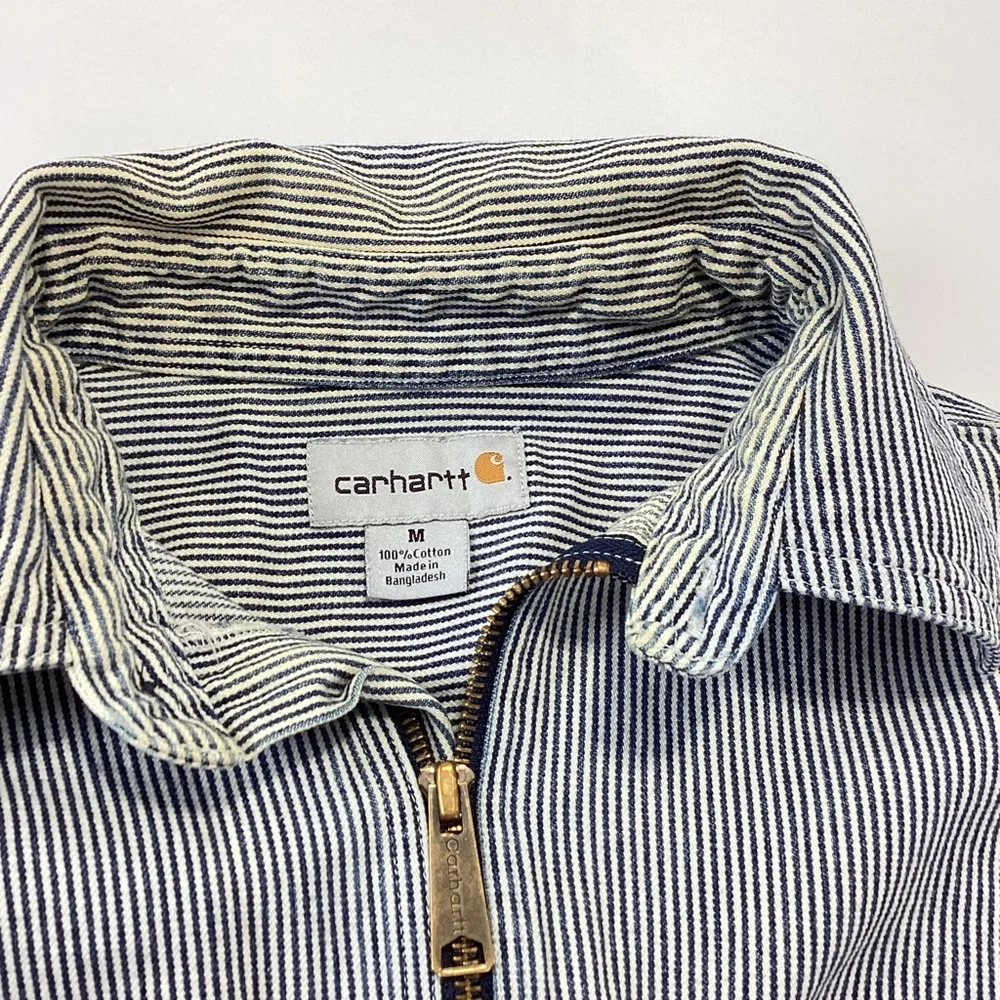 Vintage Carhartt Blue and White Striped Long Sleeve Work Shirt Logger Style M - Picture 2 of 8